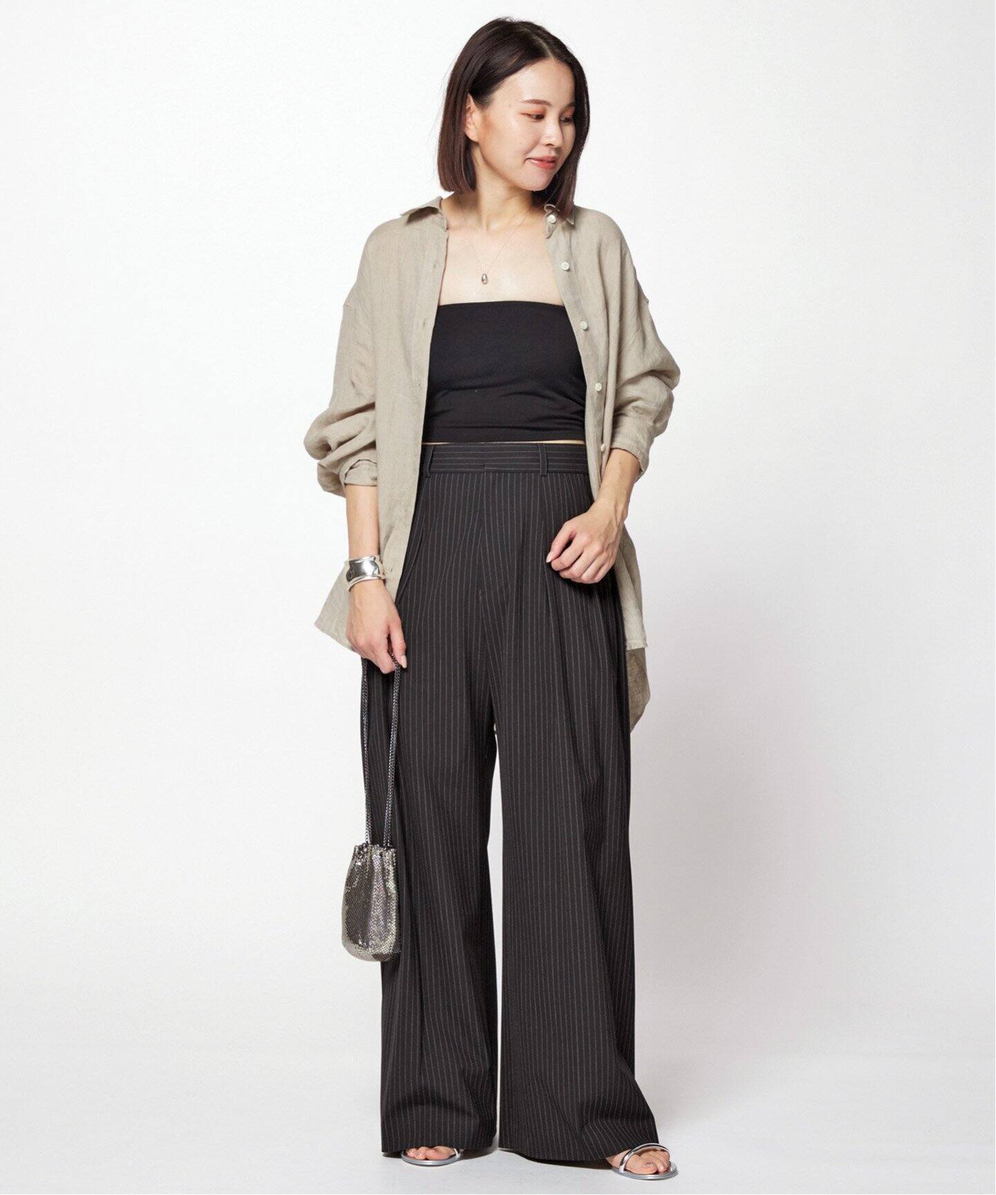 ストライプハイウエストワイドパンツ（スラックス）｜AP STUDIO  
