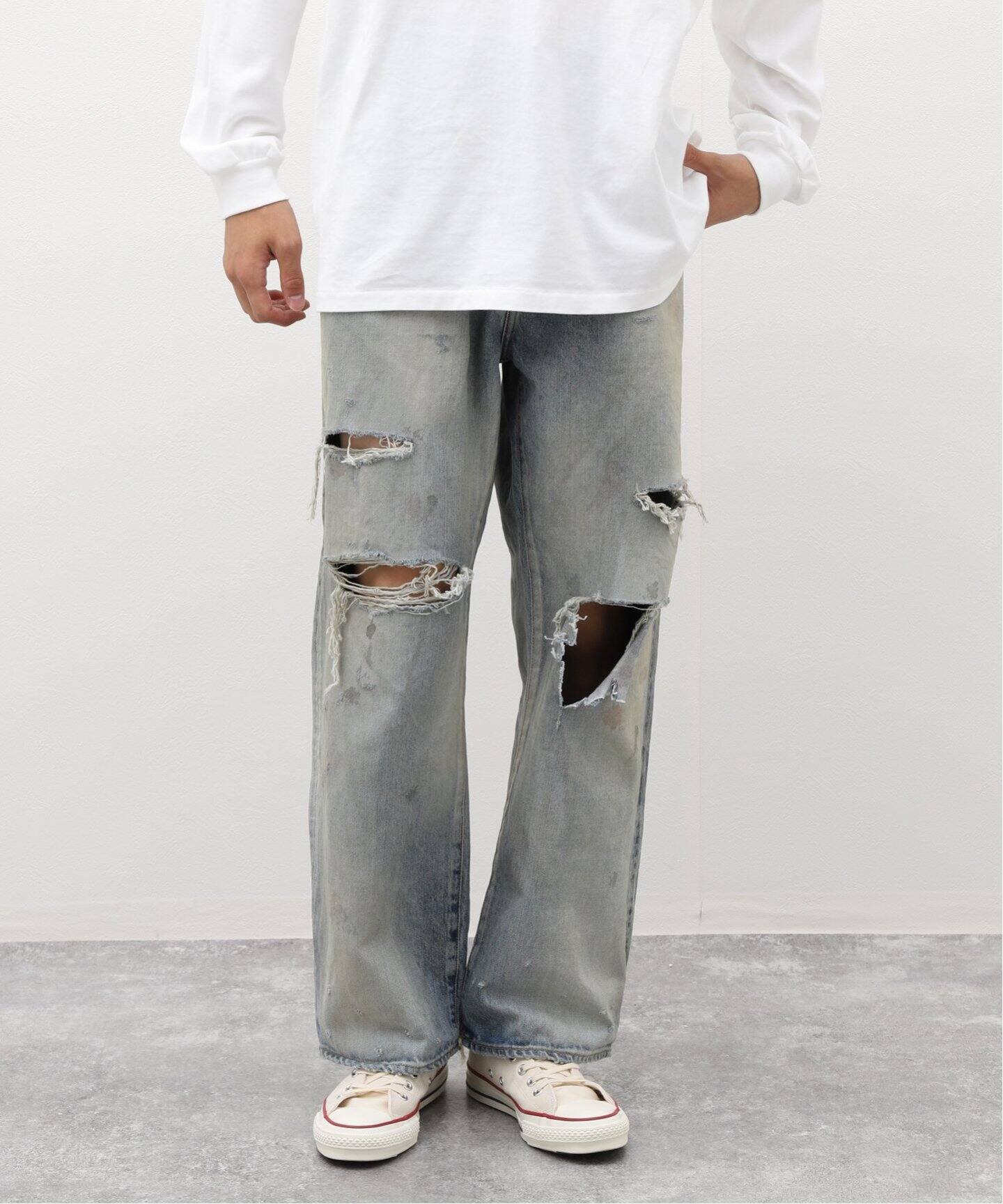 ANCELLM / アンセルム】AGING CRASH SELVEDGE DENIM STRAI（デニム 