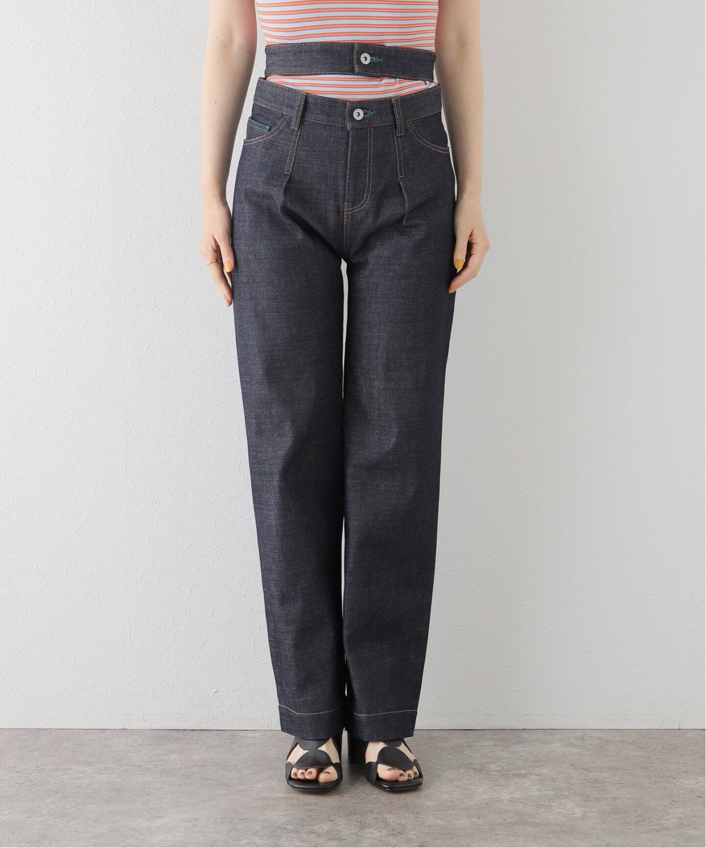 eenie イーニー DOUBLE BELT HIGH-WAIST DENIM eenie 】DOUBLE BELT HIGH-WAIST DENIM