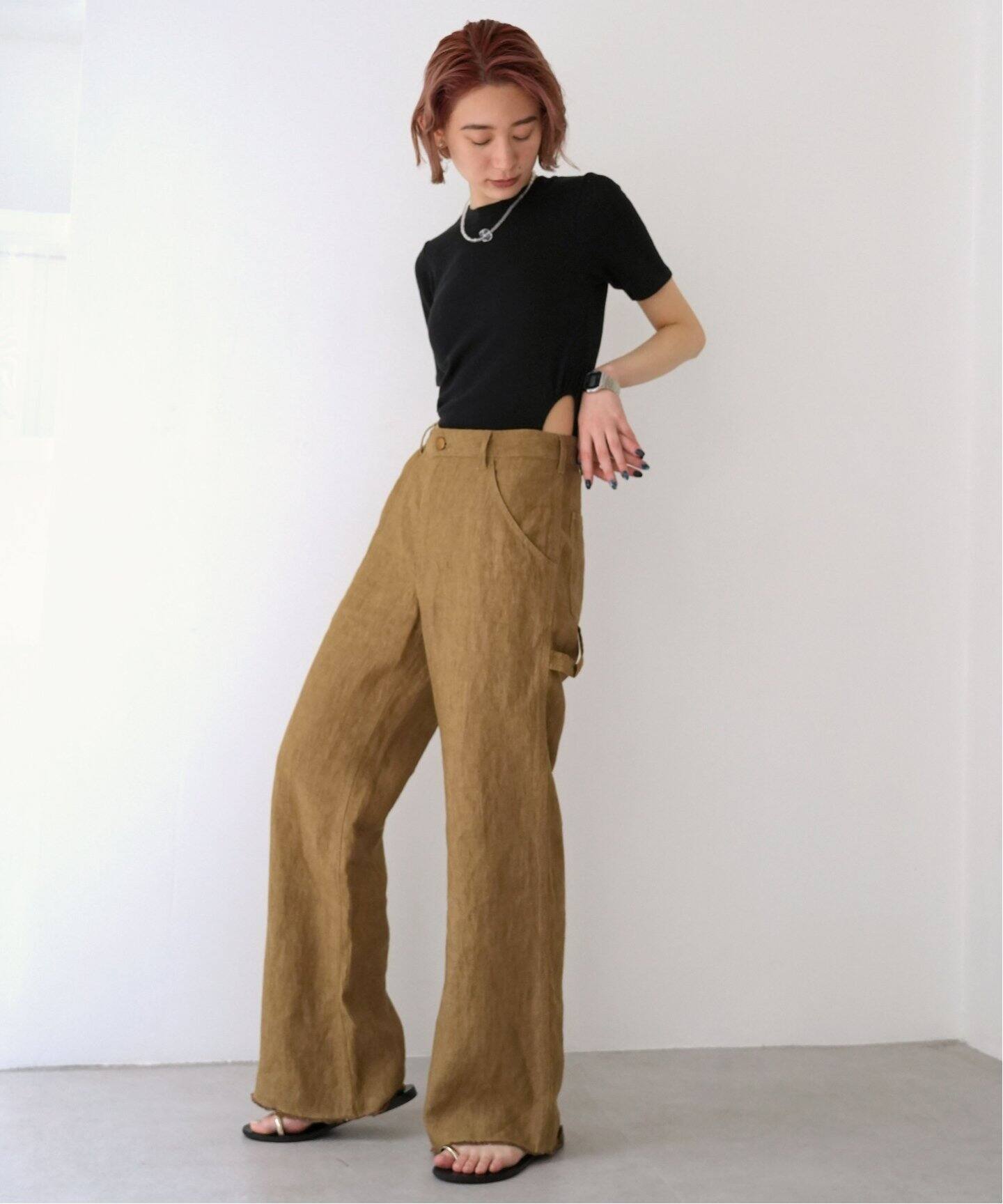つつむ ヘンプのフレアーパンツ○ブラウン 