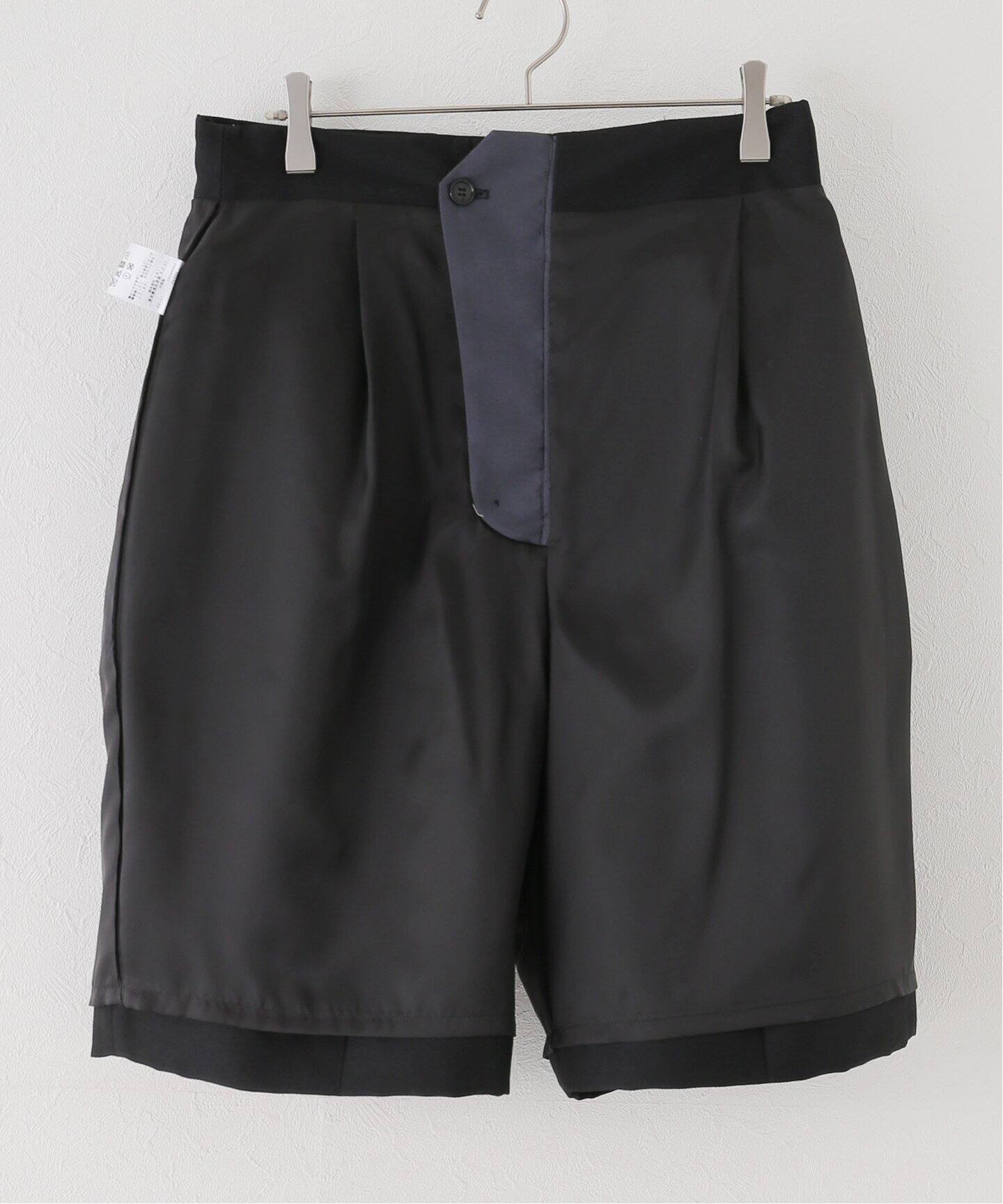 【BADBLOOD】BS ヘビーウールバミューダパンツ - ブラック STUMBLY】Belted Bermuda Pants（ショート・ハーフパンツ