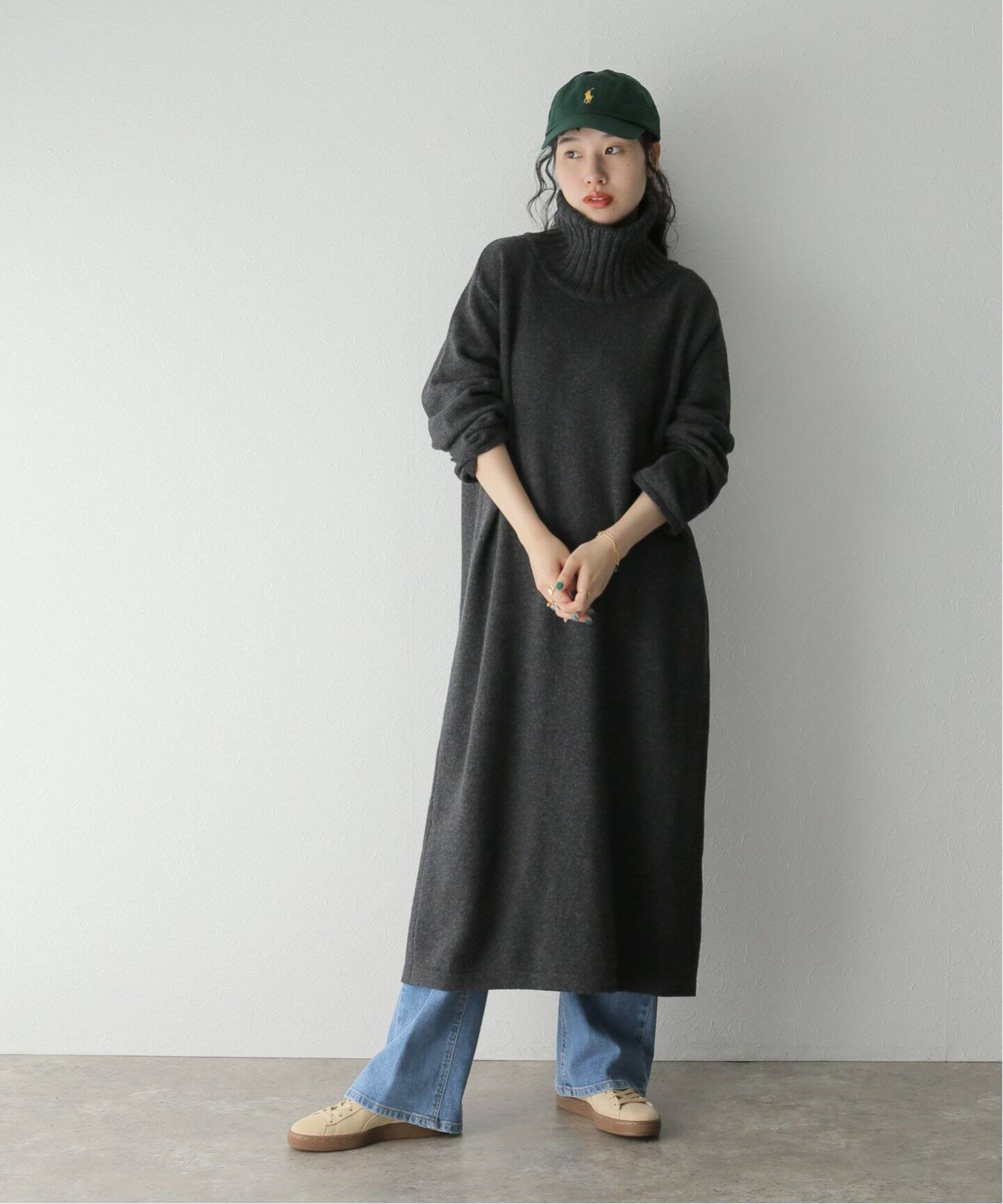 ATON / エイトン】WOOL MOULINE TURTLENECK DRESS（ワンピース 