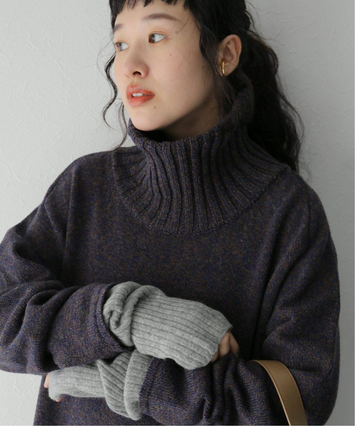 ATON / エイトン】WOOL MOULINE TURTLENECK DRESS（ワンピース  