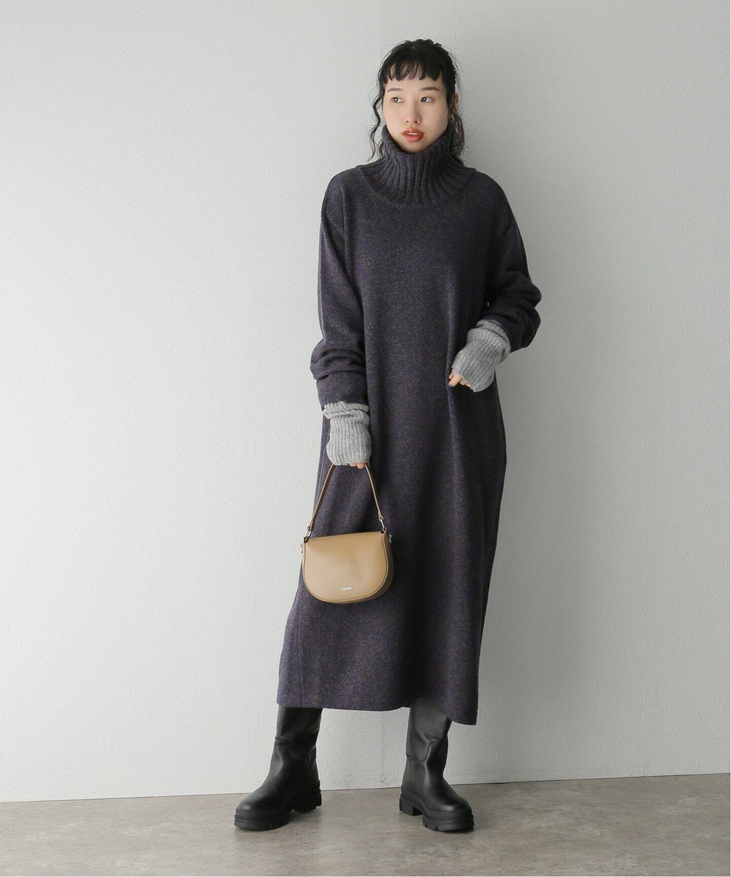 ATON / エイトン】WOOL MOULINE TURTLENECK DRESS（ワンピース  