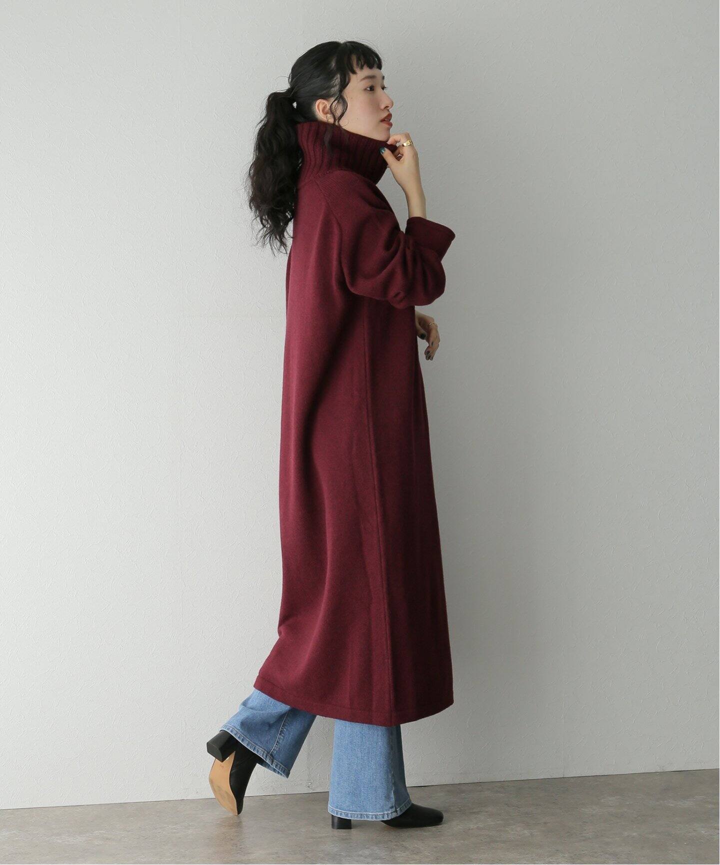 ATON / エイトン】WOOL MOULINE TURTLENECK DRESS（ワンピース 