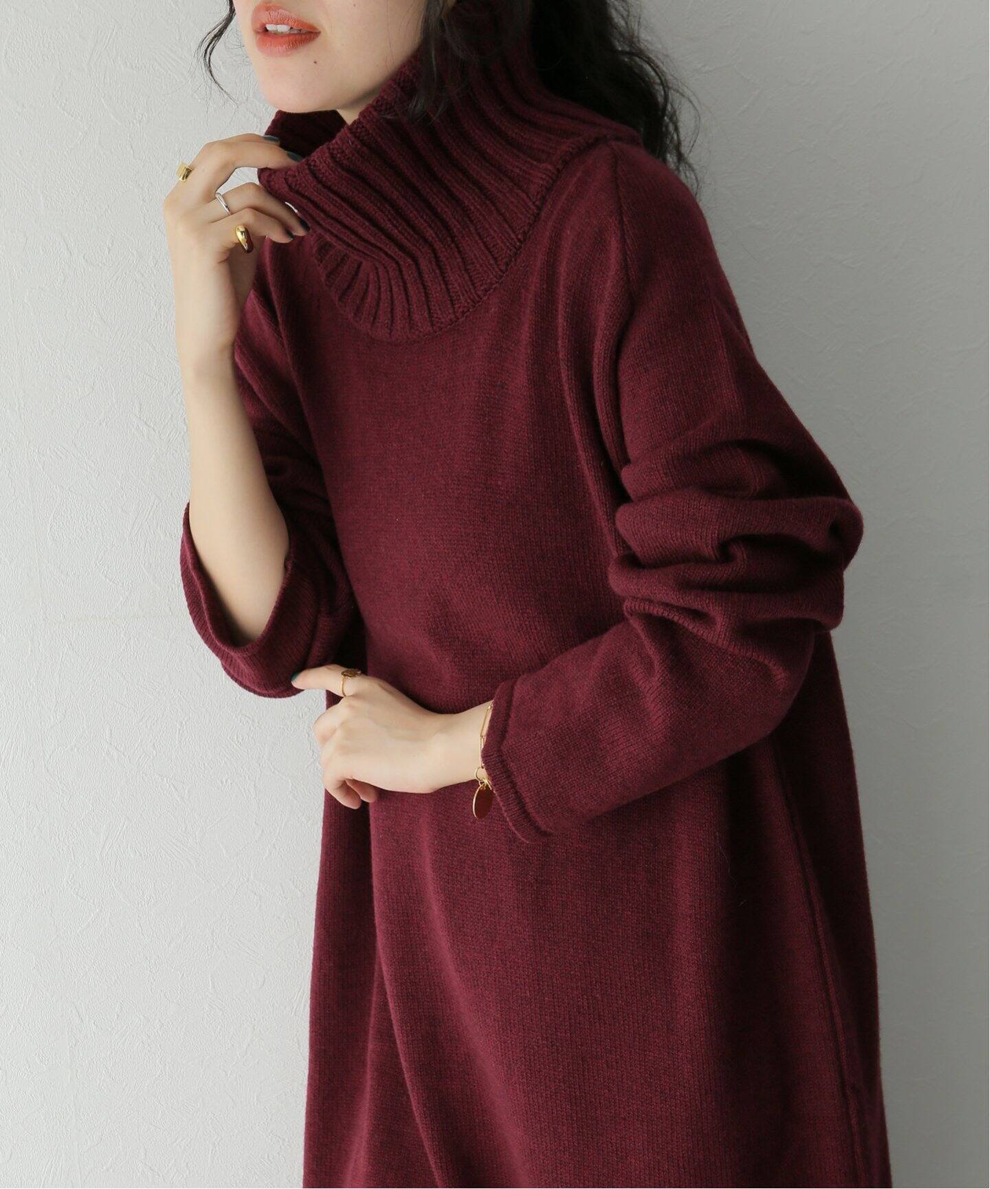 ATON / エイトン】WOOL MOULINE TURTLENECK DRESS（ワンピース  