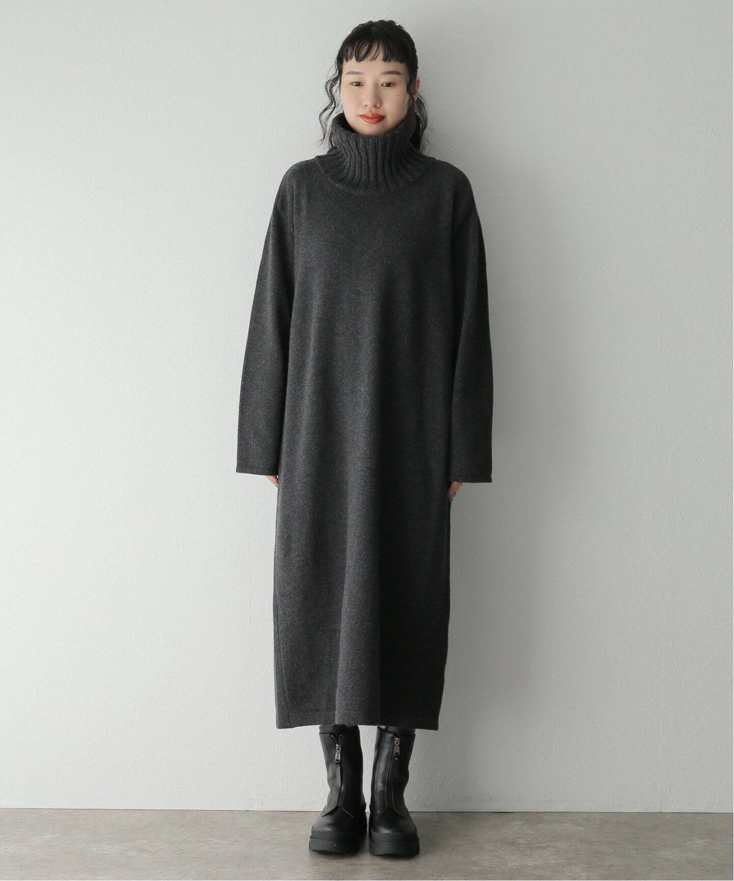 ATON / エイトン】WOOL MOULINE TURTLENECK DRESS（ワンピース  