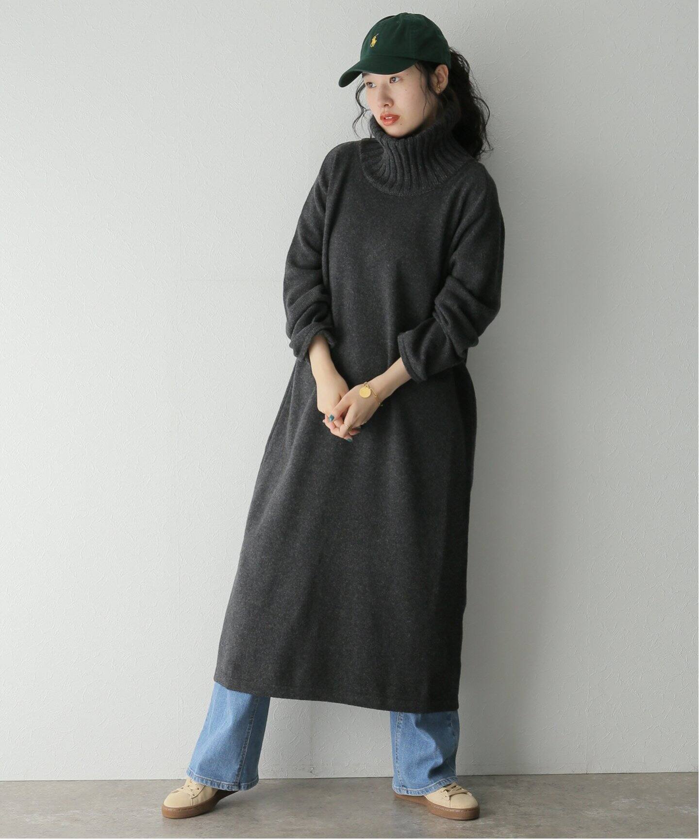 ATON / エイトン】WOOL MOULINE TURTLENECK DRESS（ワンピース