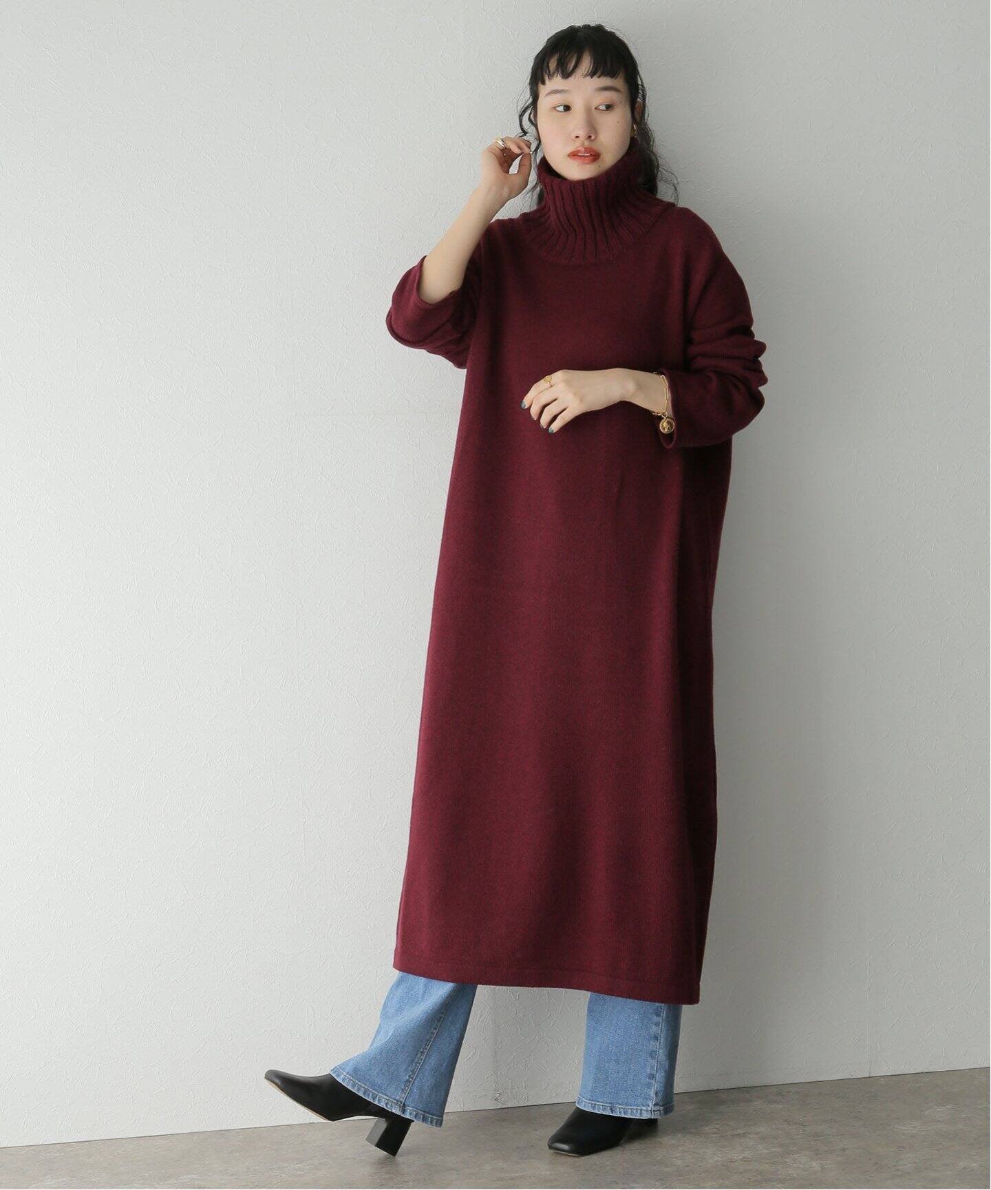 ATON / エイトン】WOOL MOULINE TURTLENECK DRESS（ワンピース 
