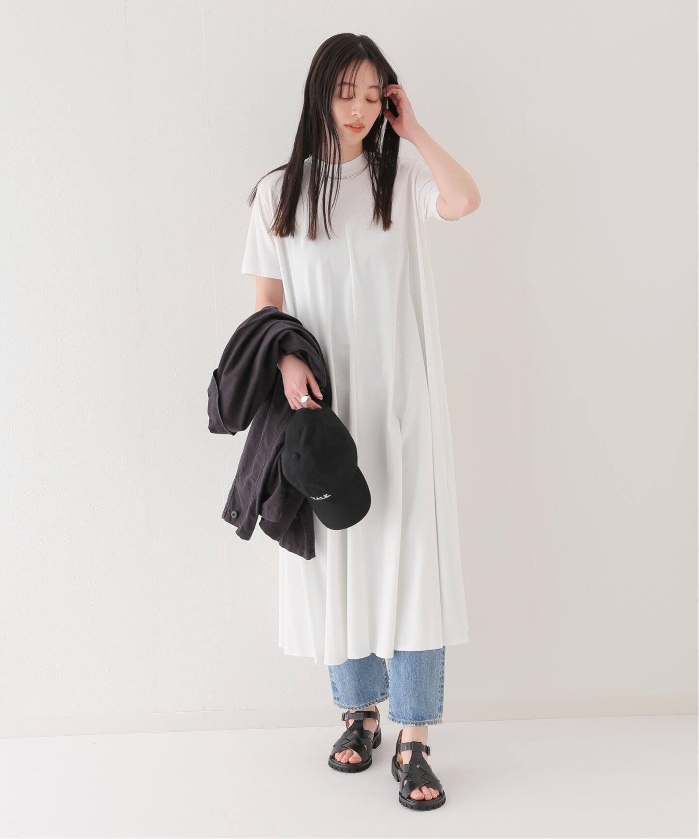 ATON / エイトン】48/2 NATURAL DYE FLARED DRESS（ワンピース 