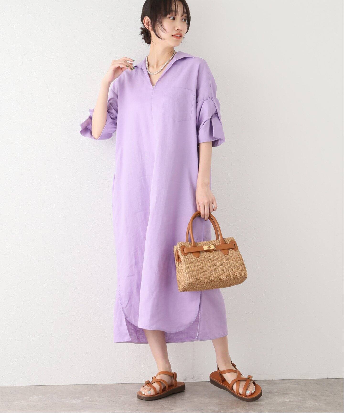TICCA / ティッカ】リネン ツイストスリーブ ワンピース(TBCS-305  