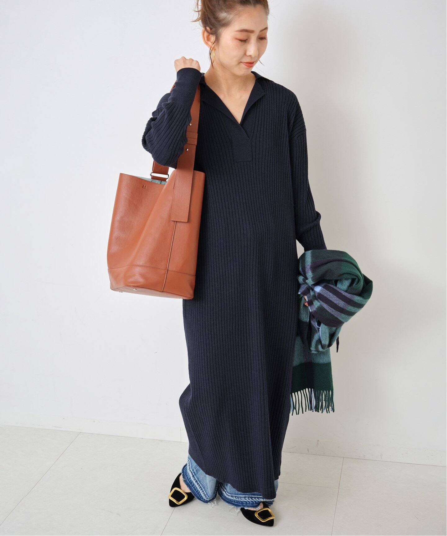 オープンカラーリブニットワンピース（ワンピース）｜Spick and Span  