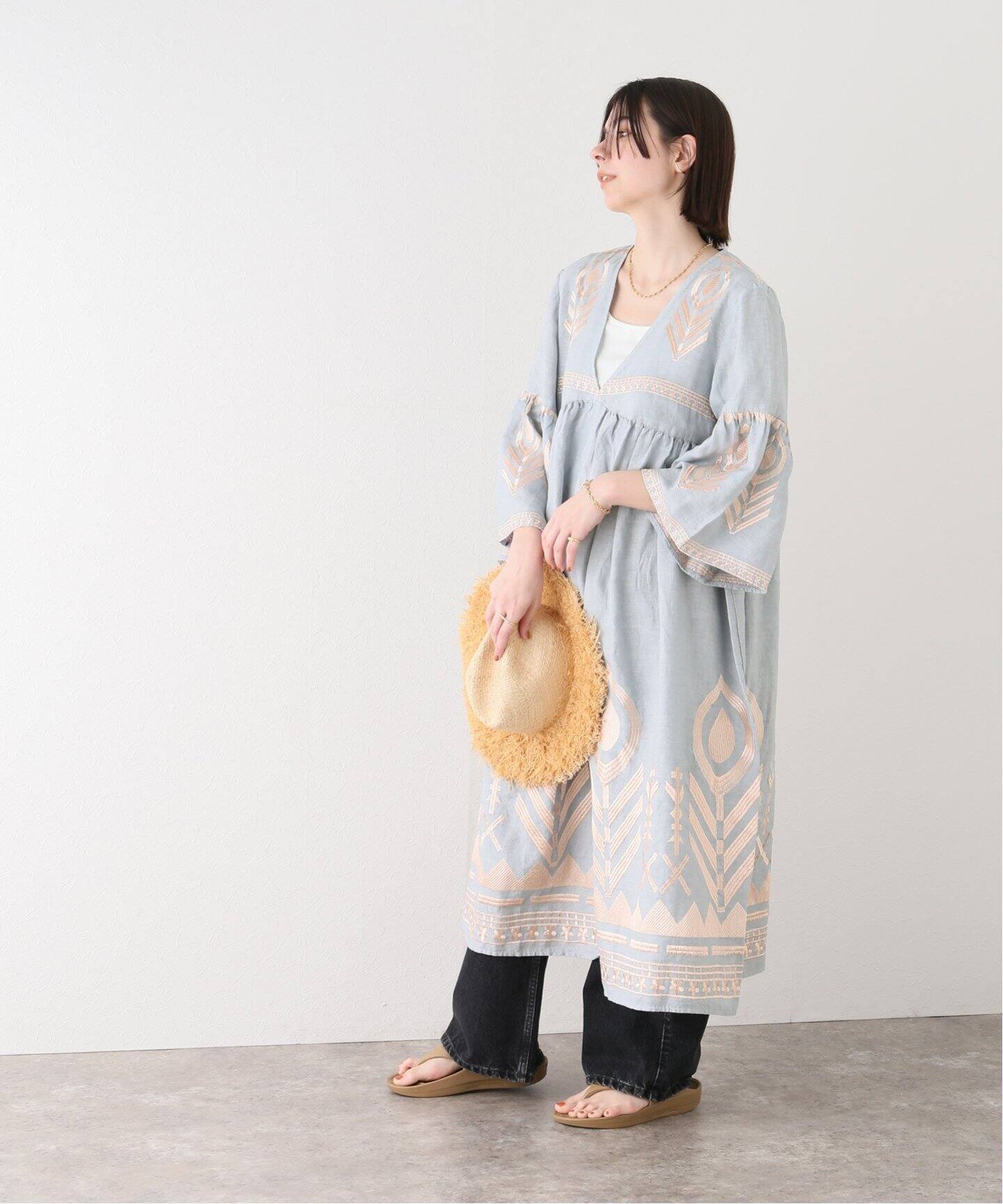GREEK ARCHAIC KORI】エンブロイダリーリネンワンピース（ワンピース  