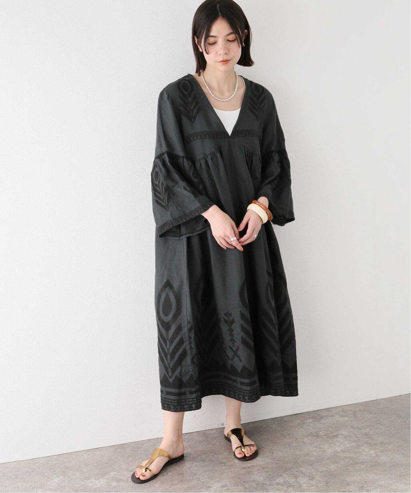 GREEK ARCHAIC KORI】エンブロイダリーリネンワンピース（ワンピース  