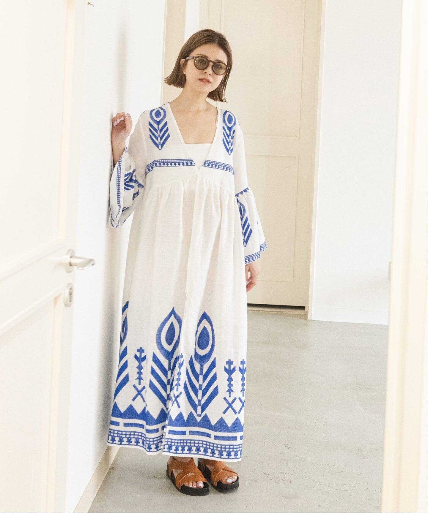 GREEK ARCHAIC KORI】エンブロイダリーリネンワンピース（ワンピース  