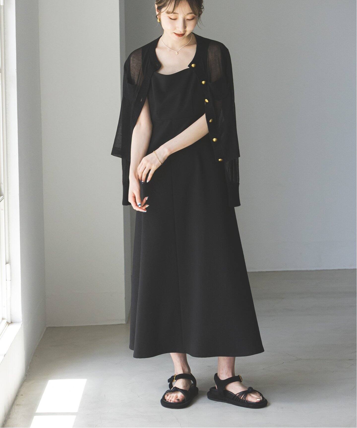 追加》スラブストレッチスクエアネックワンピース（ワンピース 