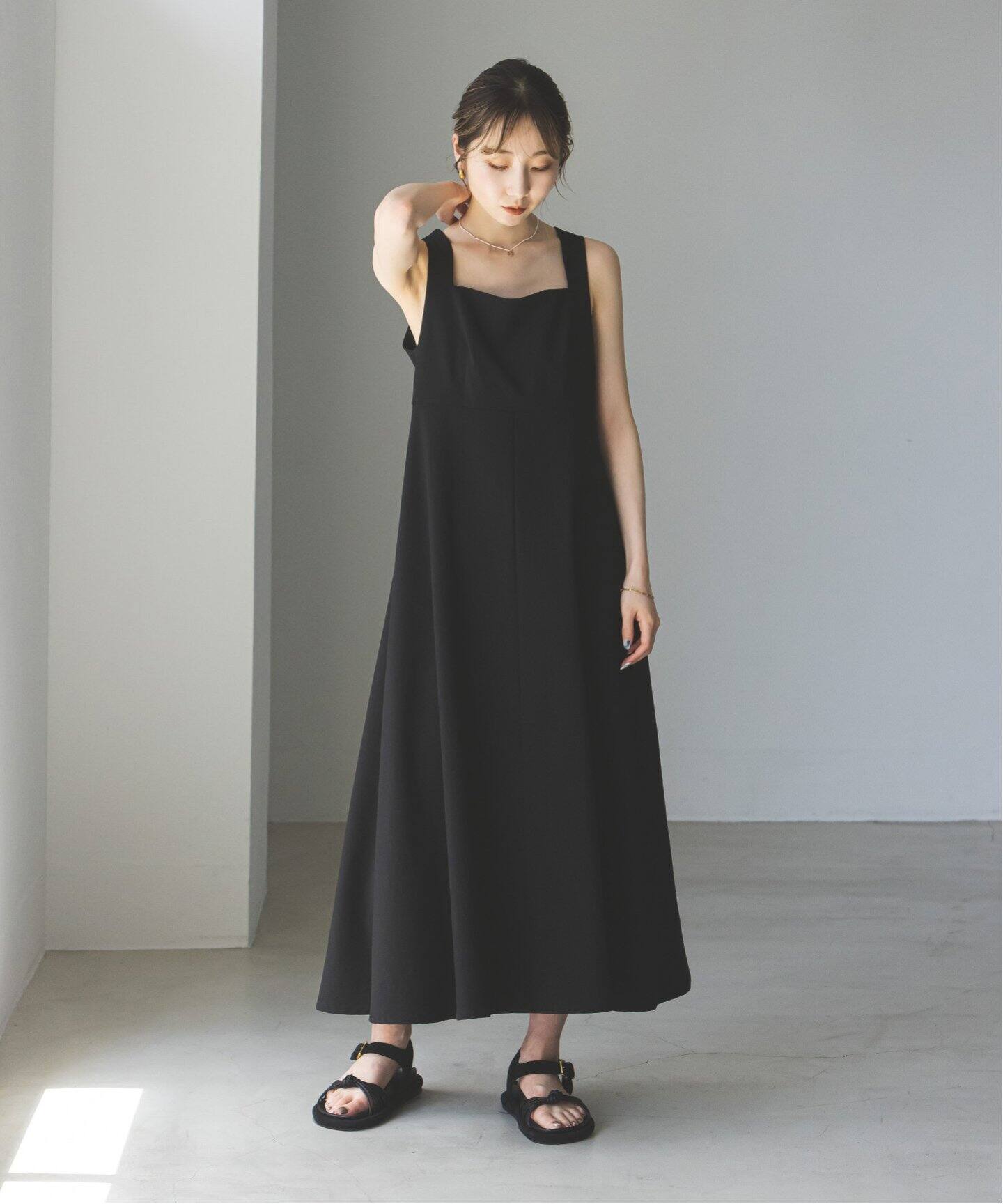 追加》スラブストレッチスクエアネックワンピース（ワンピース 