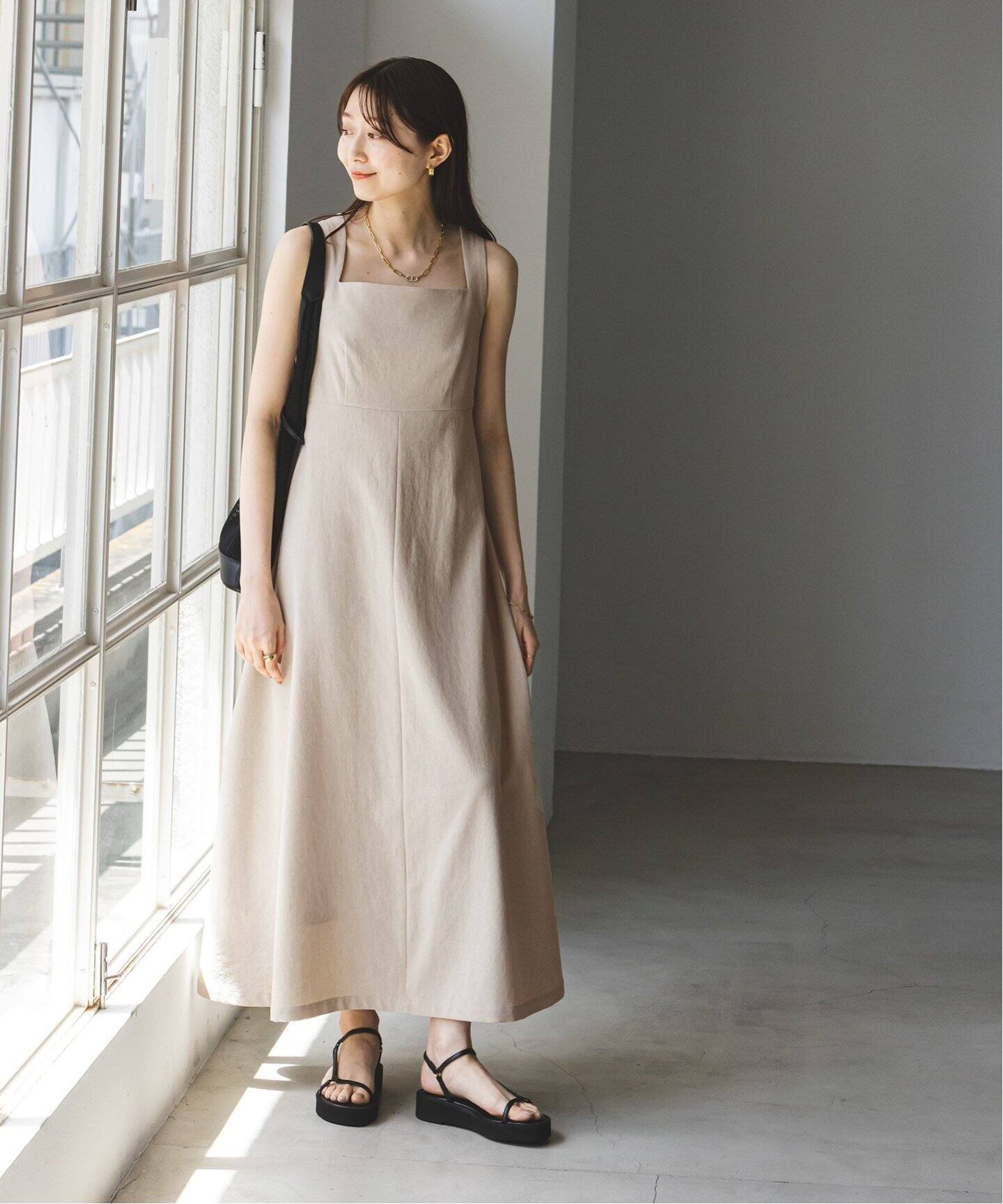 追加》スラブストレッチスクエアネックワンピース（ワンピース  