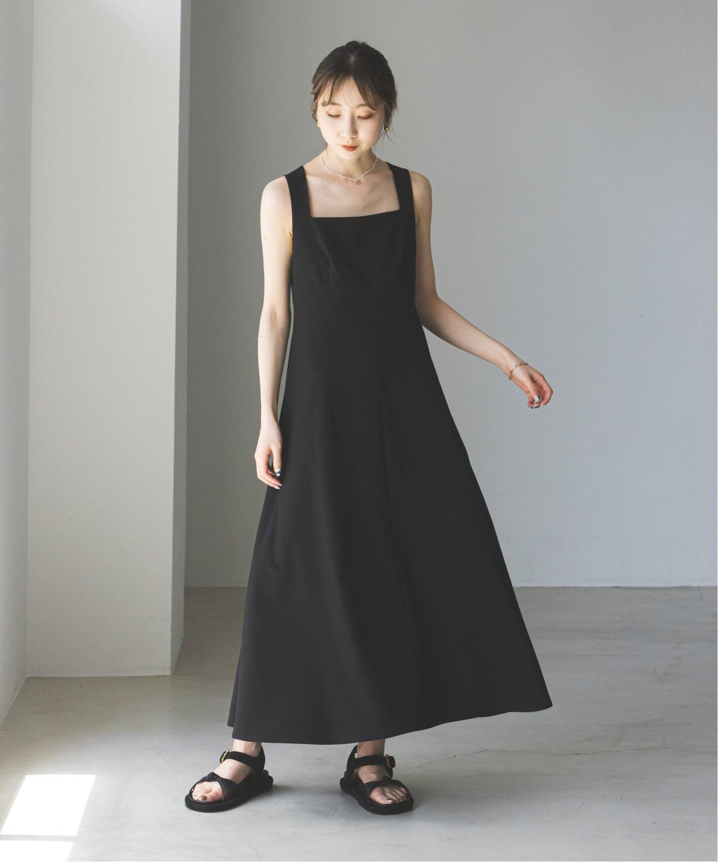 追加》スラブストレッチスクエアネックワンピース（ワンピース  