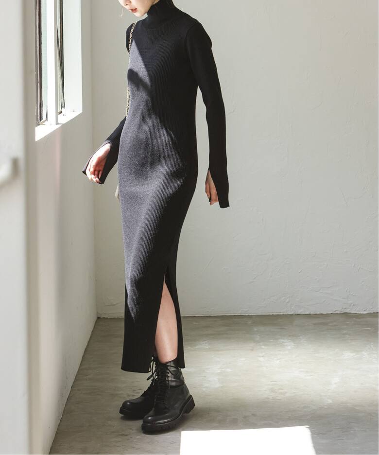 追加》ナロータイトスリットニットワンピース（ニットワンピース  