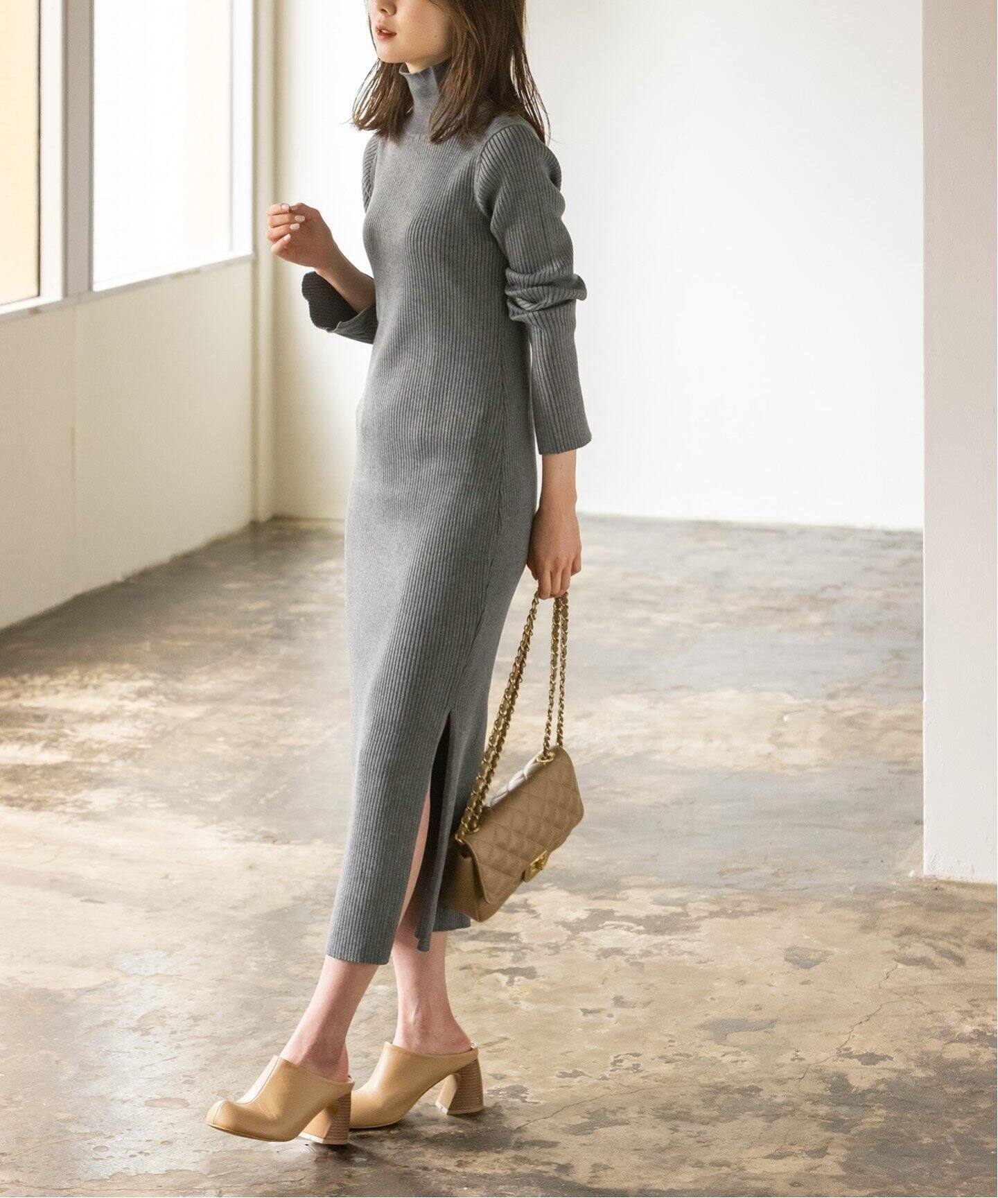 追加》ナロータイトスリットニットワンピース 2（ニットワンピース  