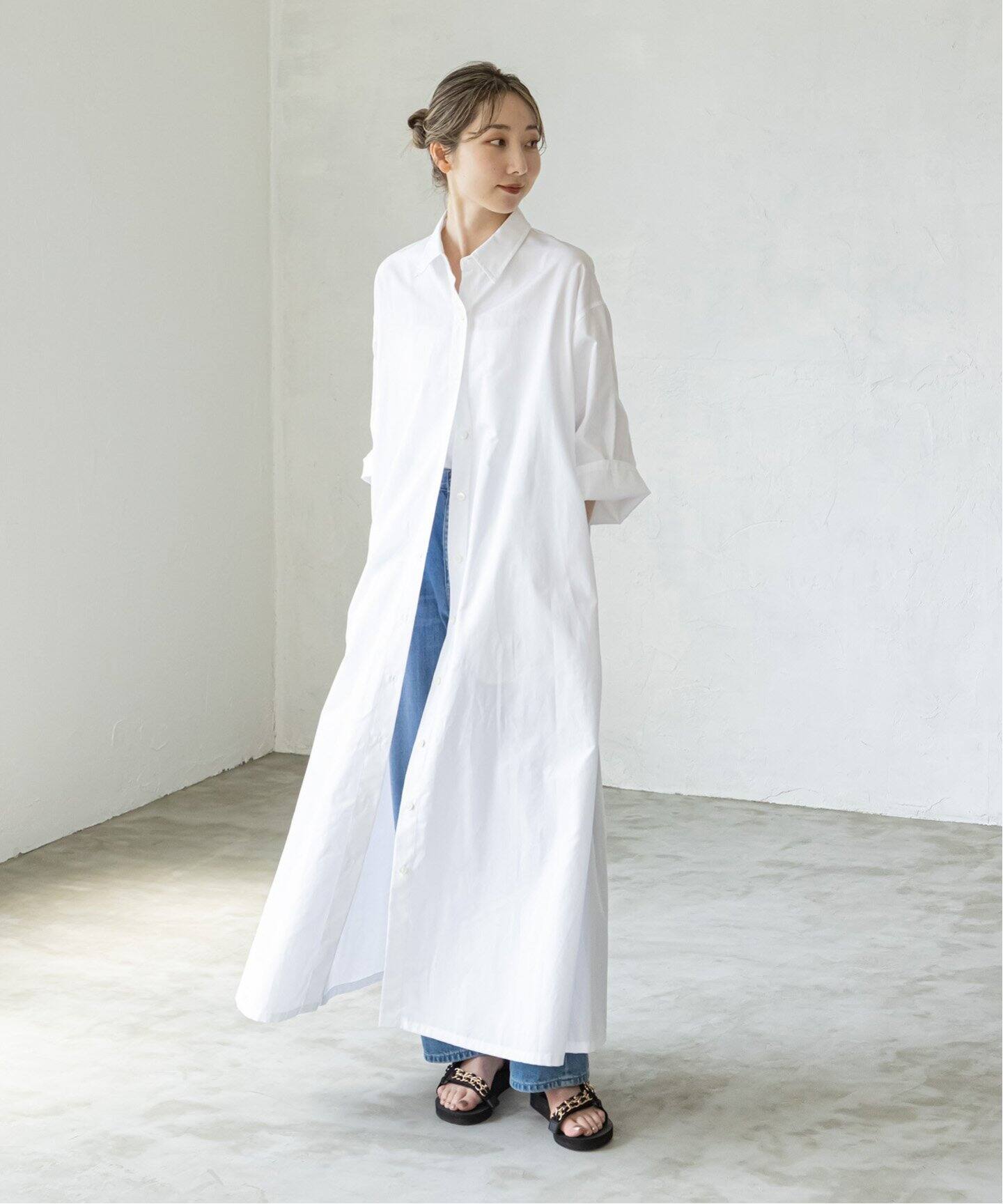ワイドシルエットシャツカラーワンピース（ワンピース）｜NOBLE  