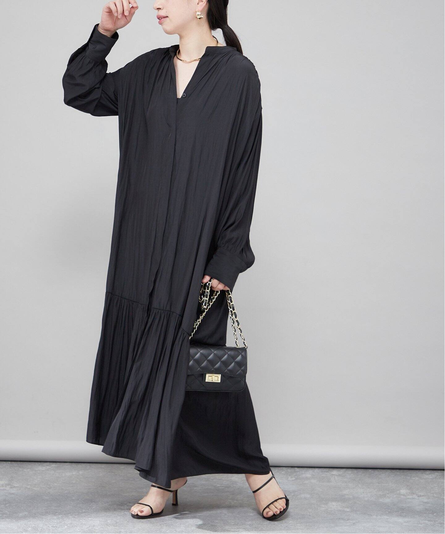 追加2》ローグストライプ/デシンマキシティアードワンピース  