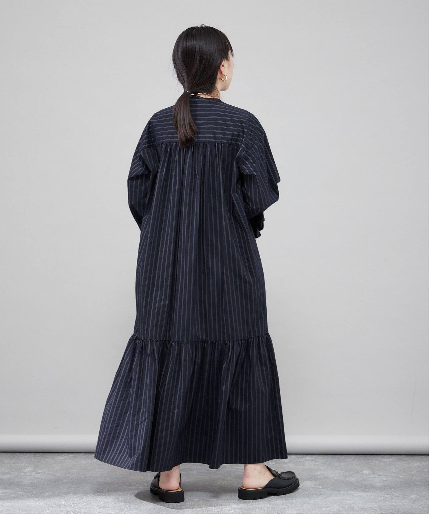 追加2》ローグストライプ/デシンマキシティアードワンピース  