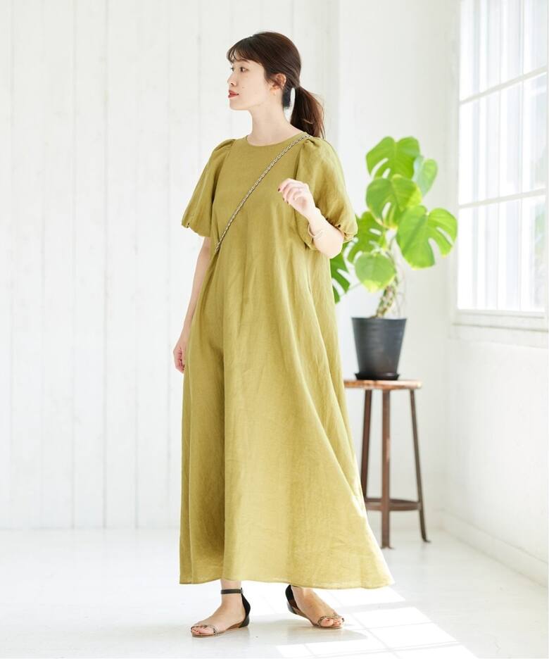 追加2》リネンパフスリーブマキシワンピース（ワンピース  
