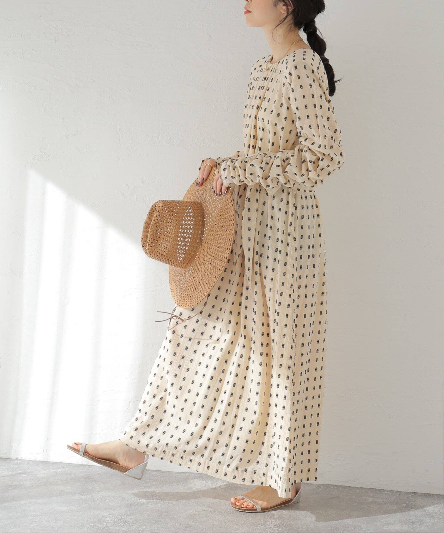 SARA MALLIKA/サラマリカ】 COTTON CUT JQD GATHER DRESS：ワンピース  