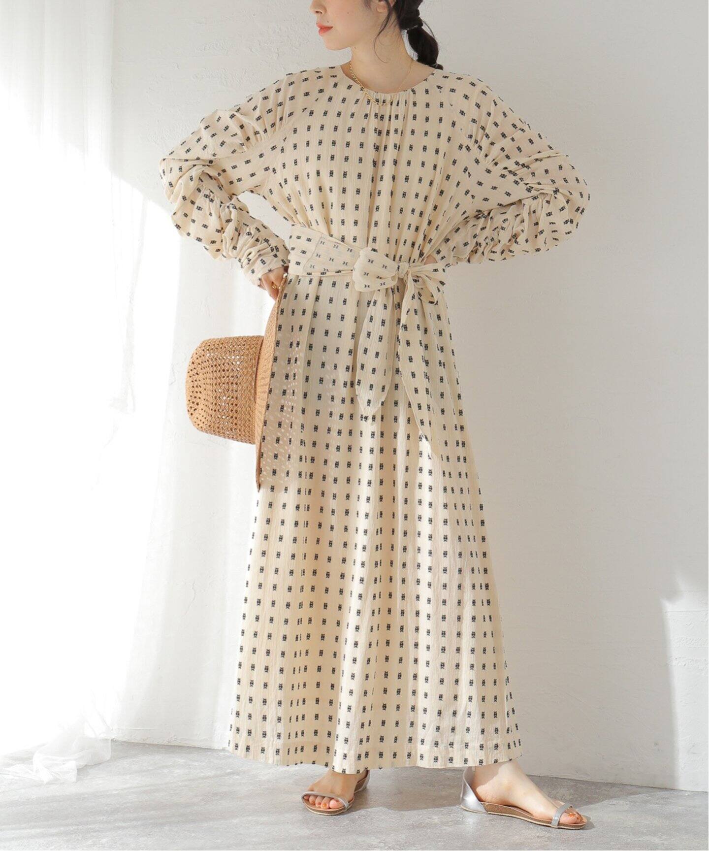 SARA MALLIKA/サラマリカ】 COTTON CUT JQD GATHER DRESS：ワンピース  