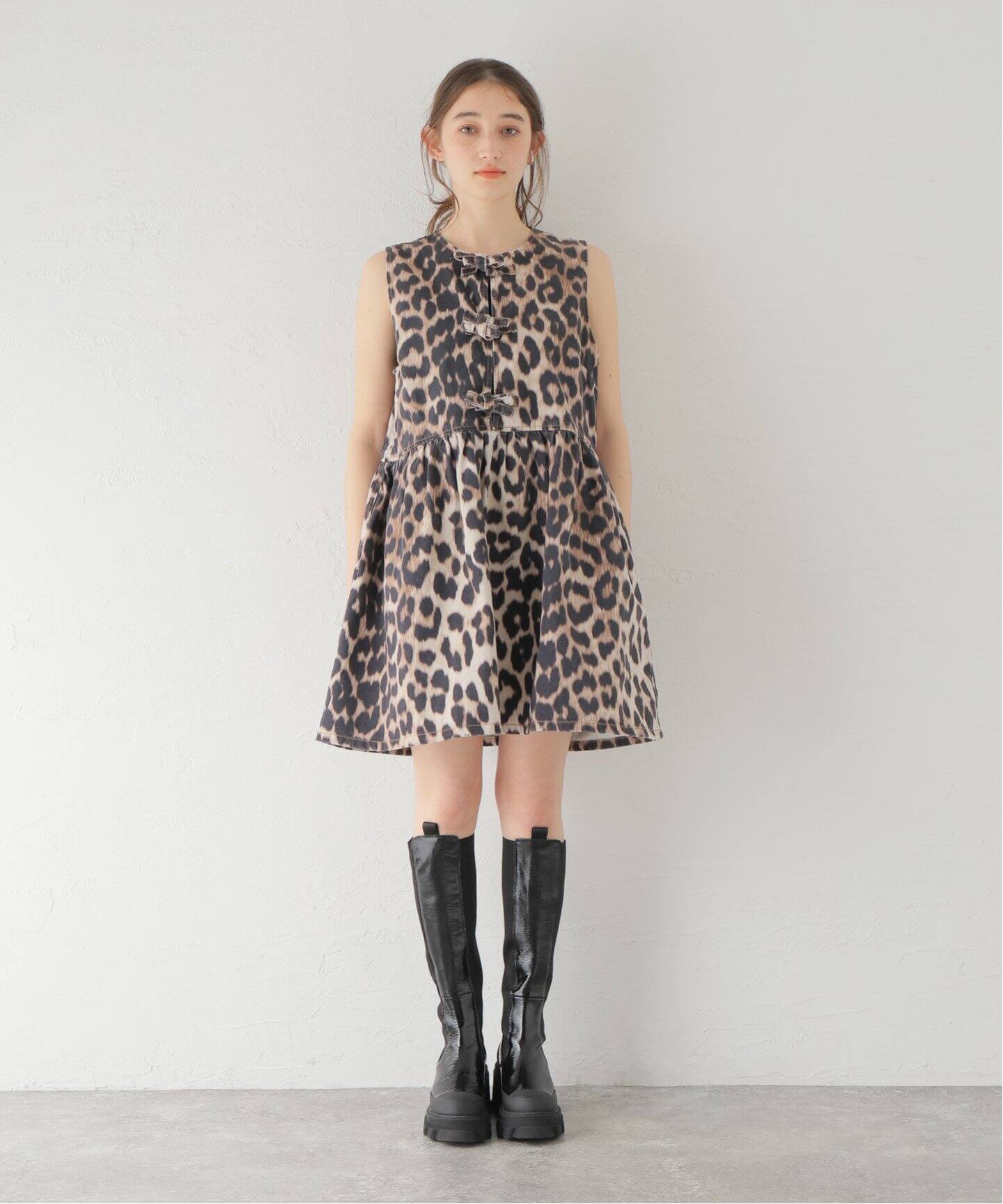 GANNI / ガニー】Print Denim Tieband Mini Dress：ワンピース 