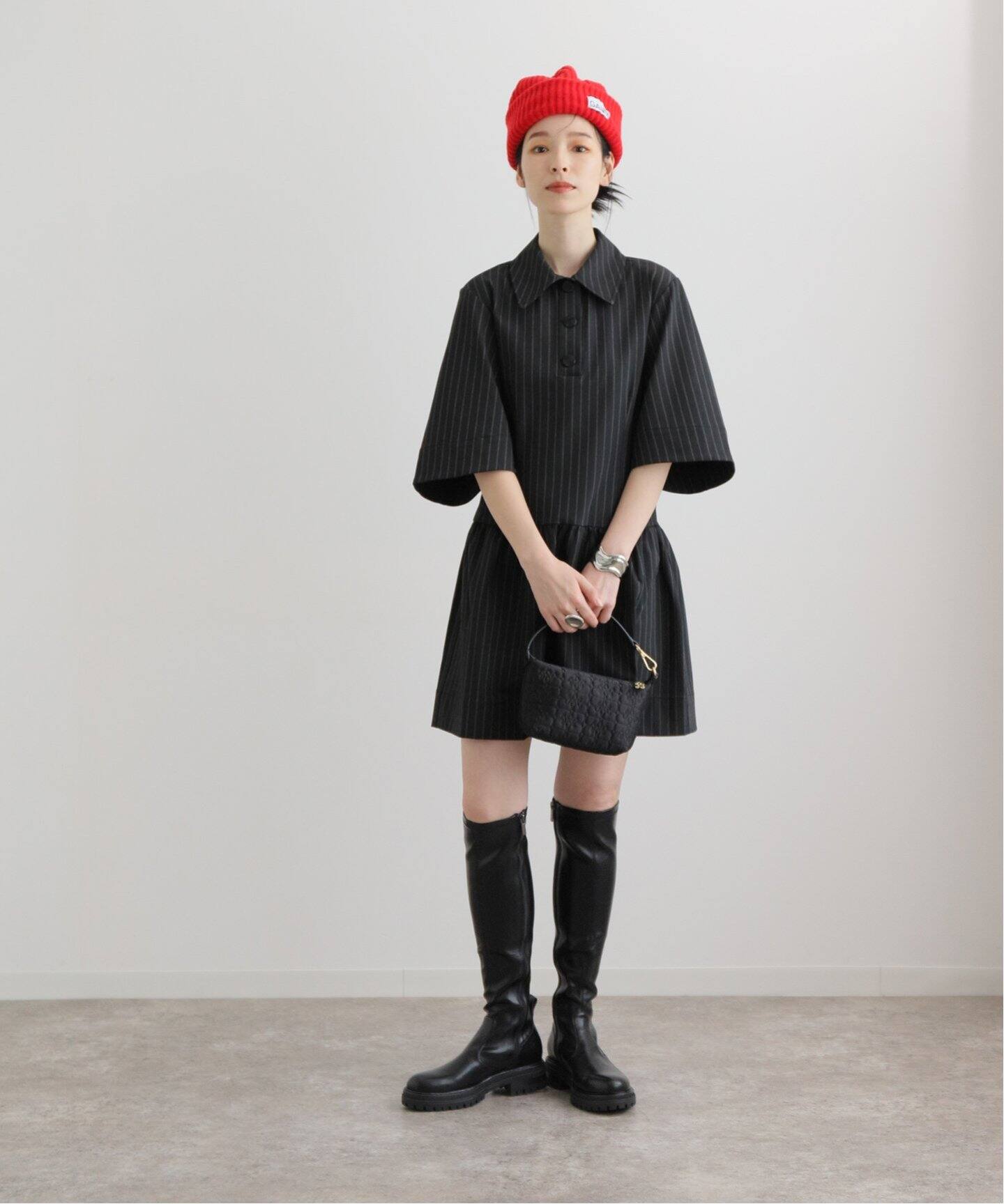 GANNI / ガニー】Stretch Stripe Mini Dress：ミニワンピース  