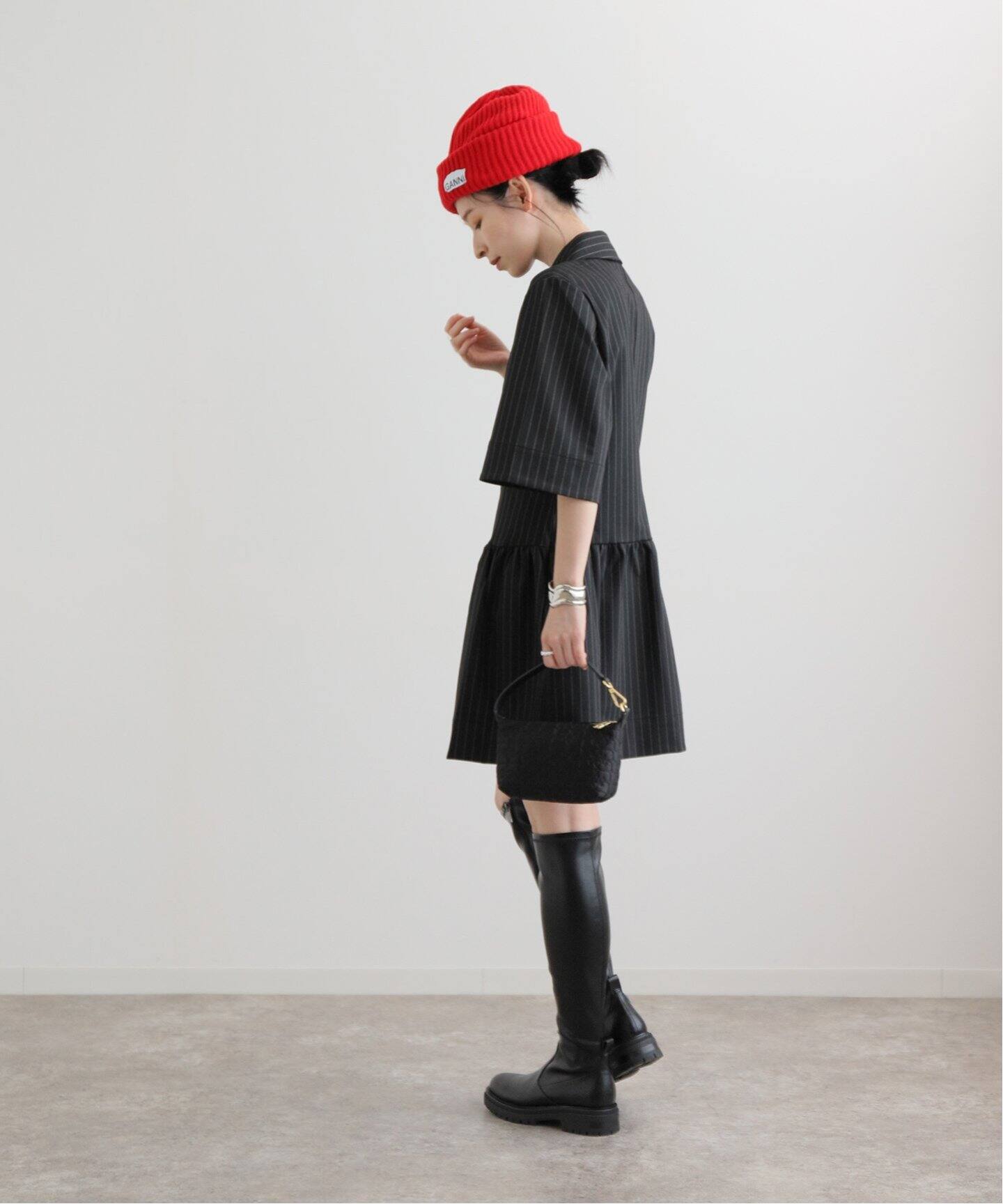 GANNI / ガニー】Stretch Stripe Mini Dress：ミニワンピース 