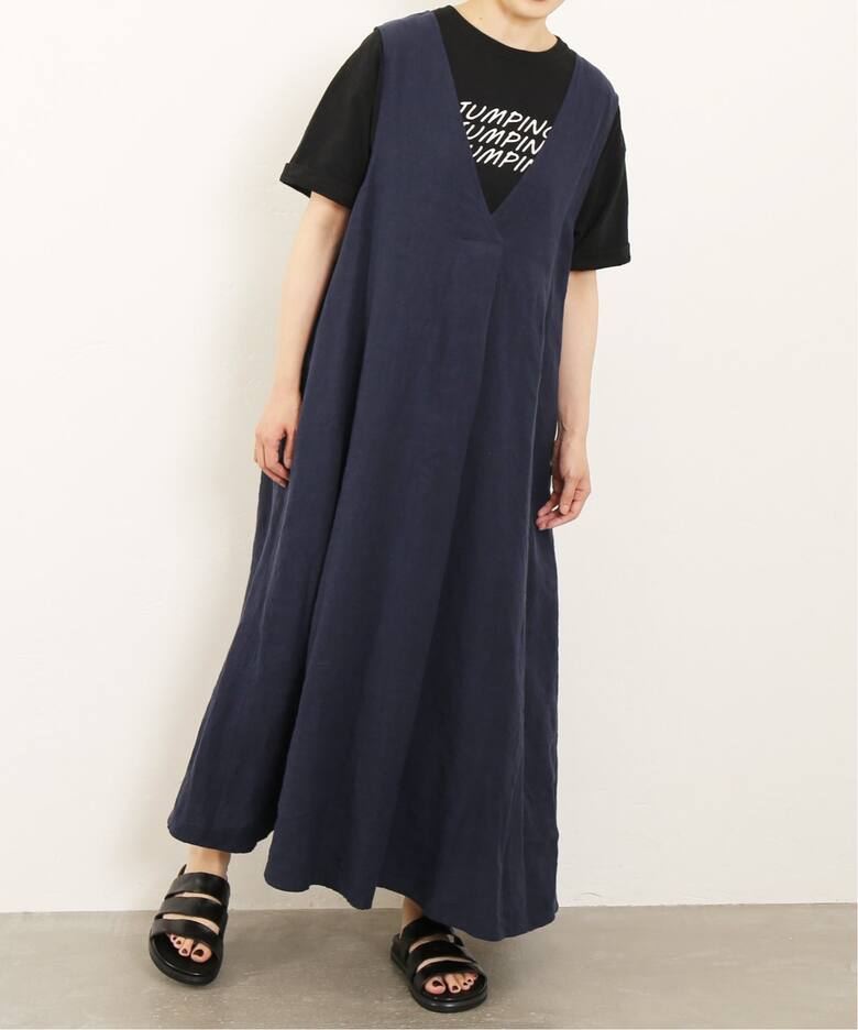リネンワッシャー Vネックノースリーブワンピース（ワンピース  