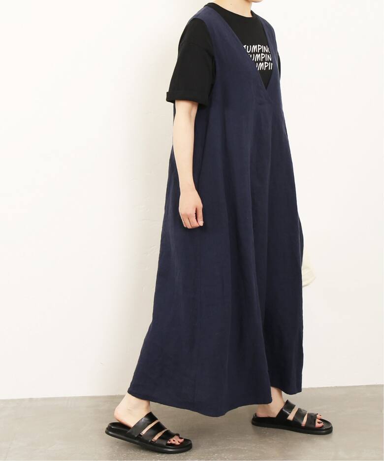 リネンワッシャー Vネックノースリーブワンピース（ワンピース  