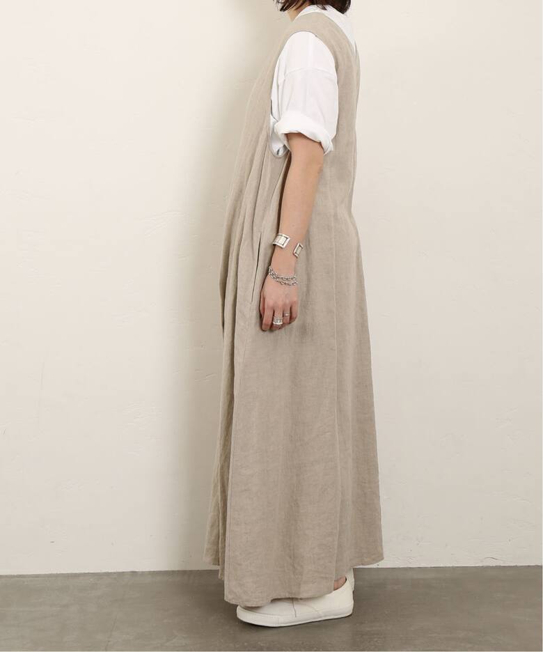 リネンワッシャー Vネックノースリーブワンピース（ワンピース  