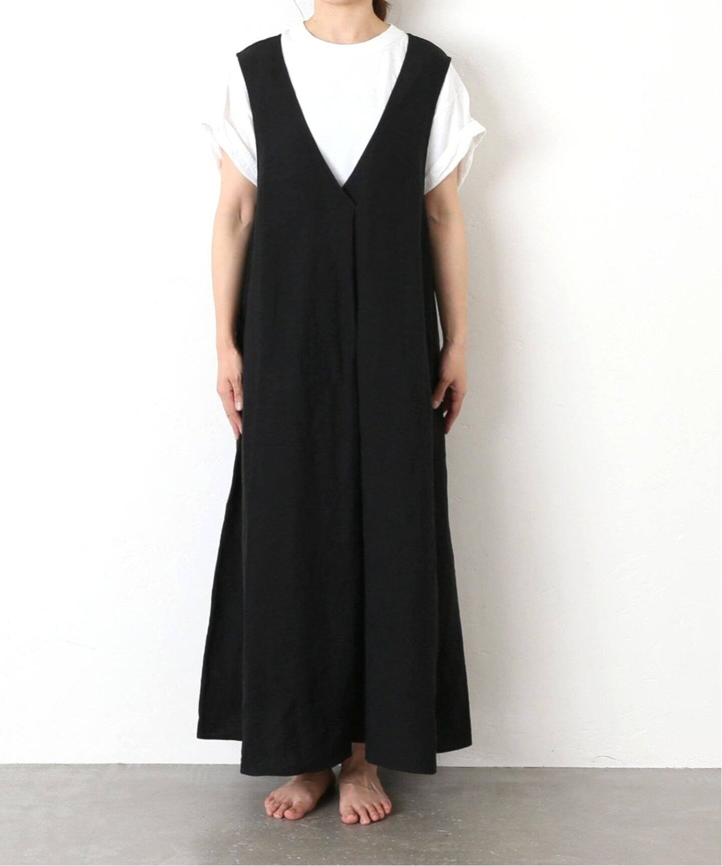 リネンワッシャー Vネックノースリーブワンピース（ワンピース  