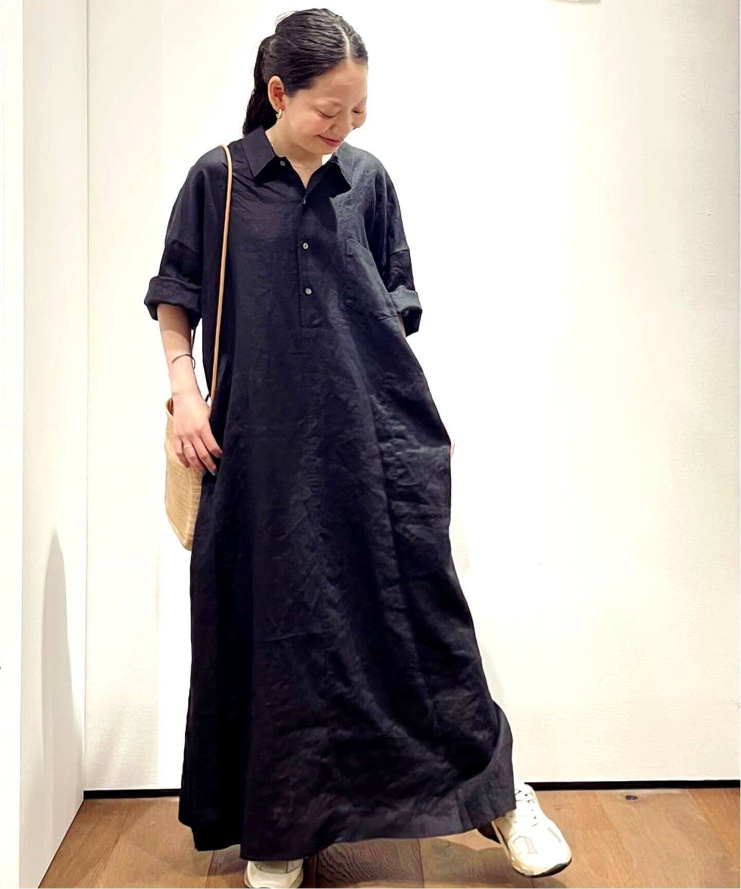 40リネンワッシャー シャツワンピース（ワンピース）｜journal 