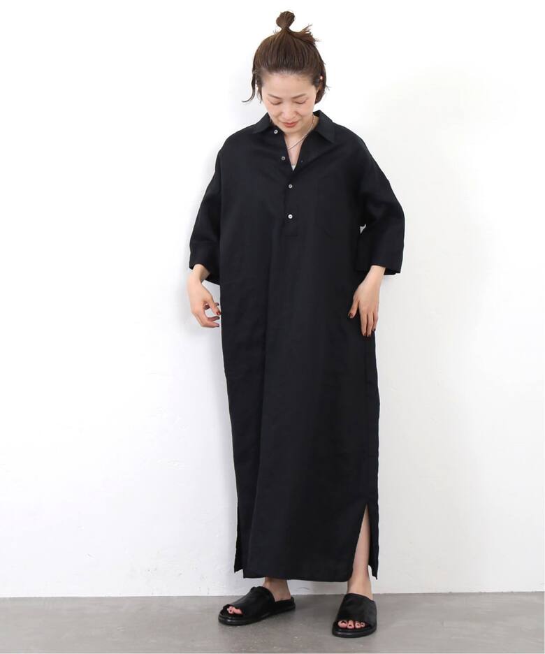 40リネンワッシャー シャツワンピース（ワンピース）｜journal 