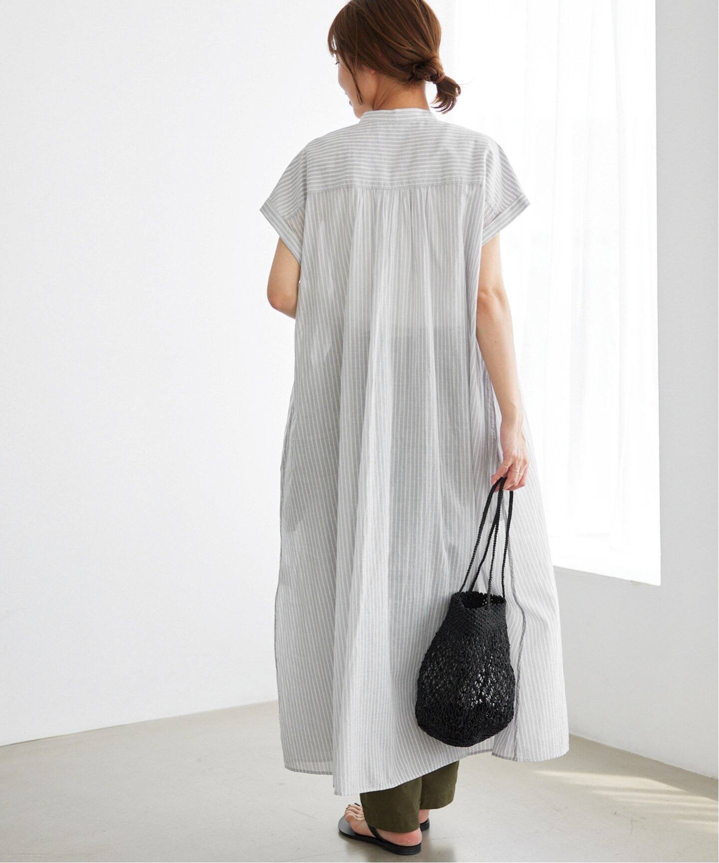 追加》コットンボイルストライプAラインフレンチ（ワンピース  