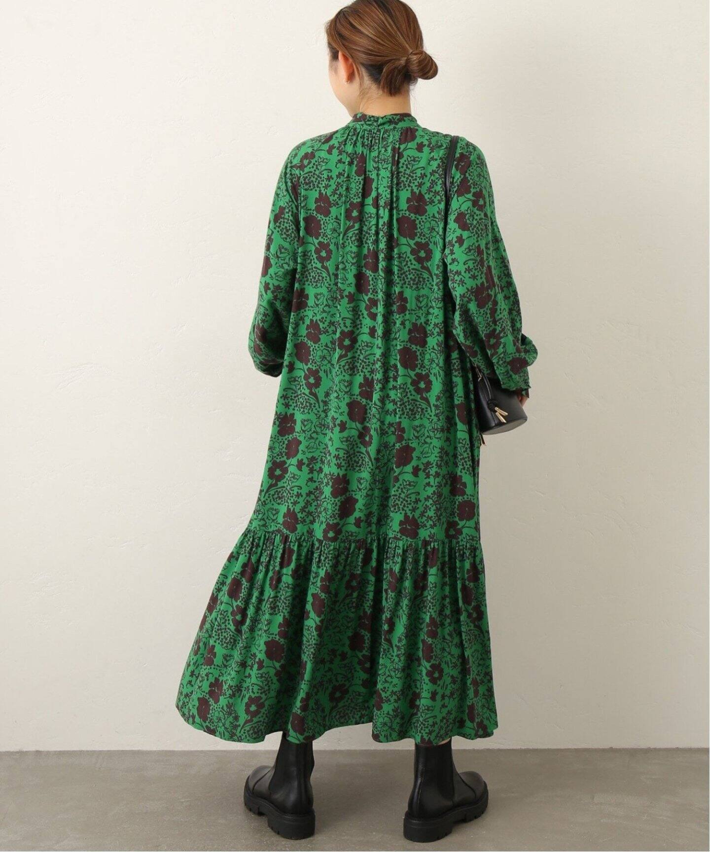 追加》レトロフラワープリントボウタイギャザーワンピース（ワンピース  