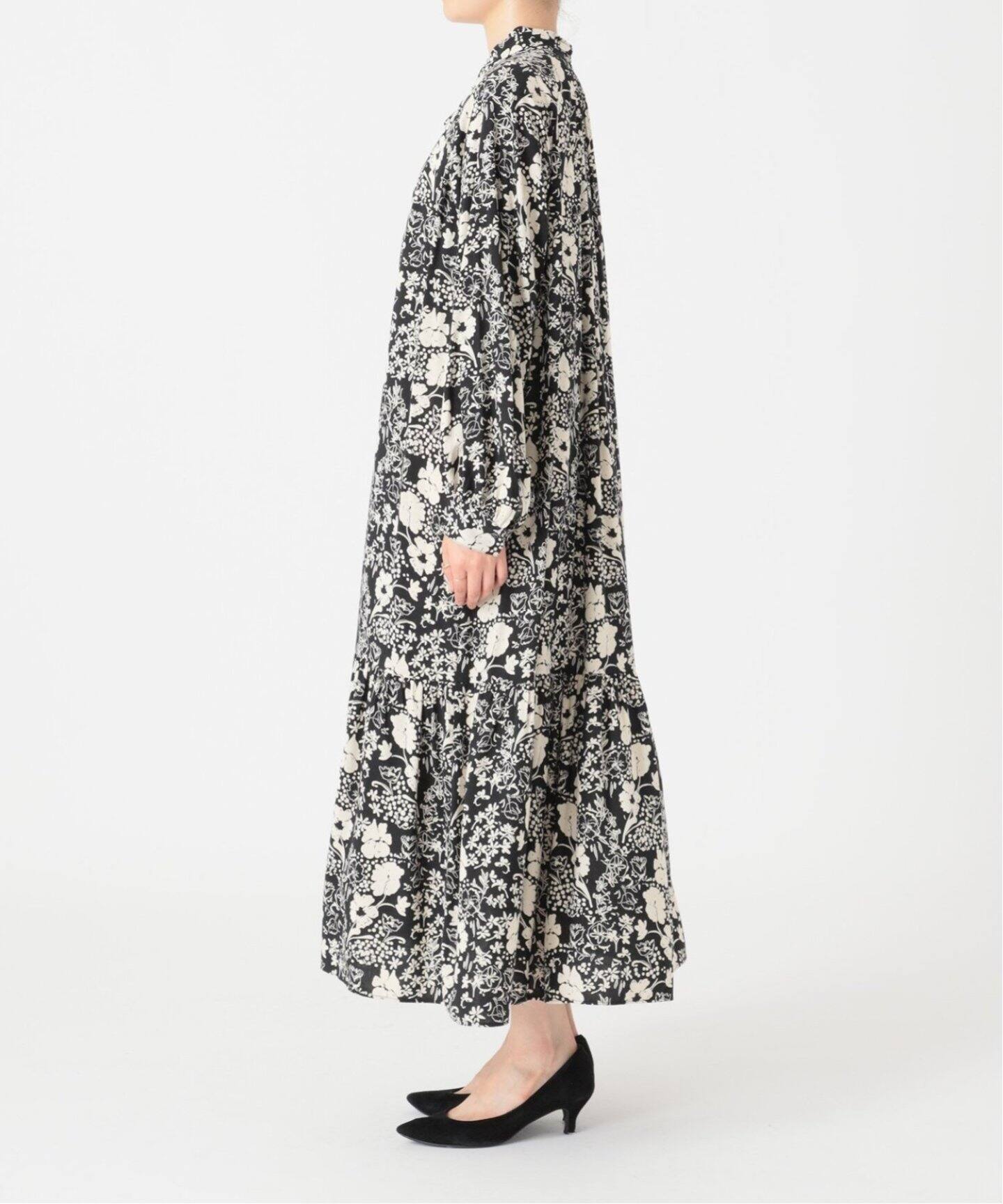 追加》レトロフラワープリントボウタイギャザーワンピース（ワンピース  