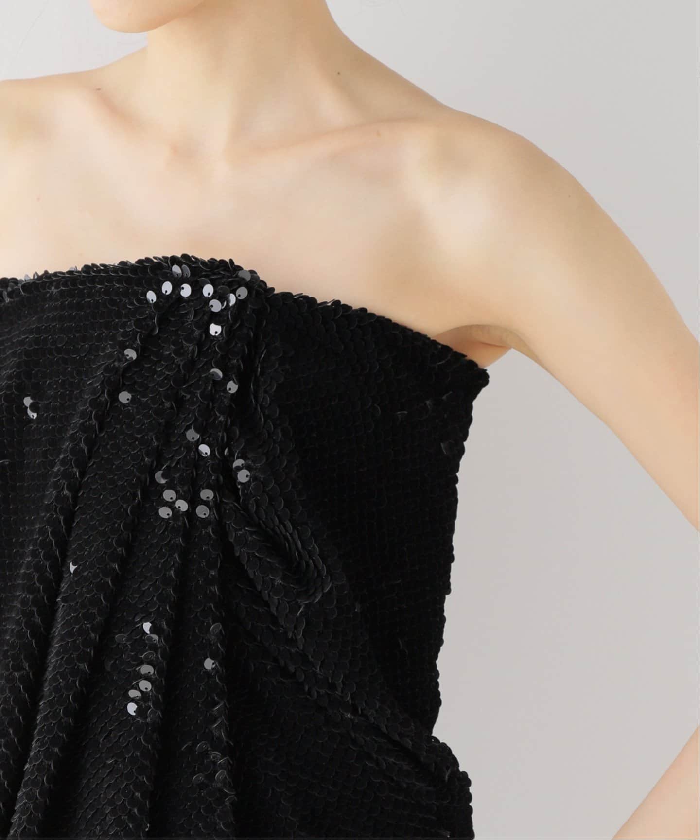 RECTO/レクト】 VELVET SEQUIN DRAPED TUBE TOP ワンピース