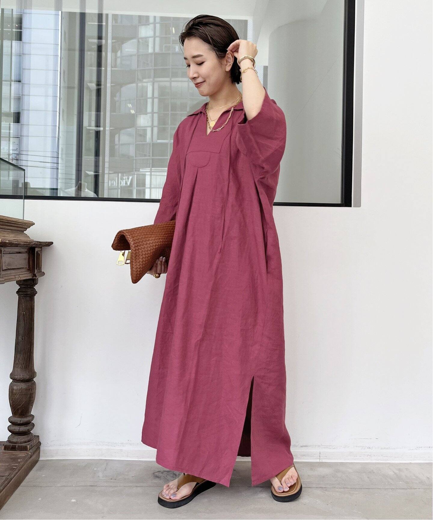 DOU BOCHI Eric Bergere】Bergere Vneck CAFTAN DRESS（ワンピース 