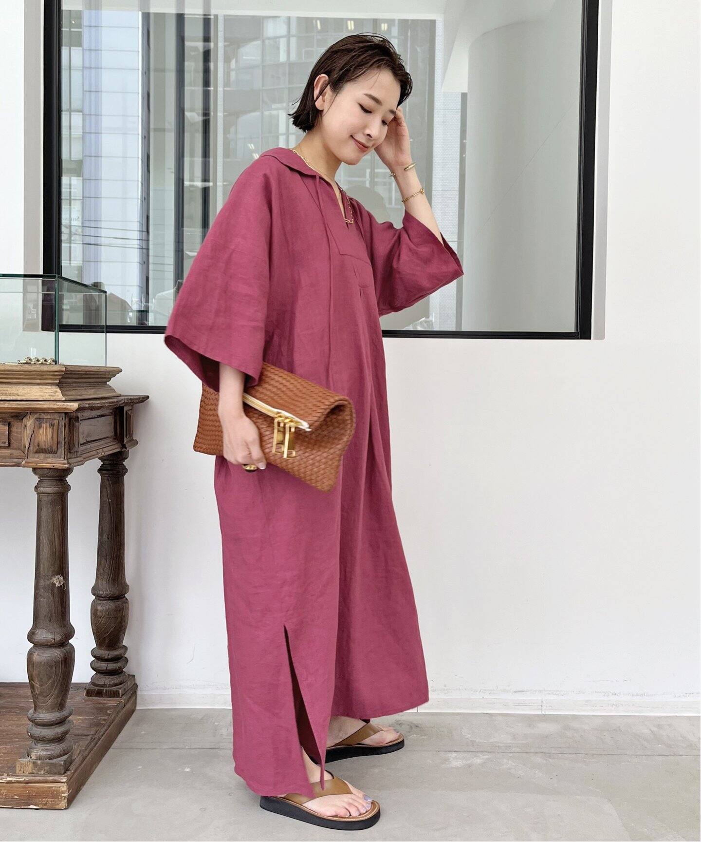 DOU BOCHI Eric Bergere】Bergere Vneck CAFTAN DRESS（ワンピース 