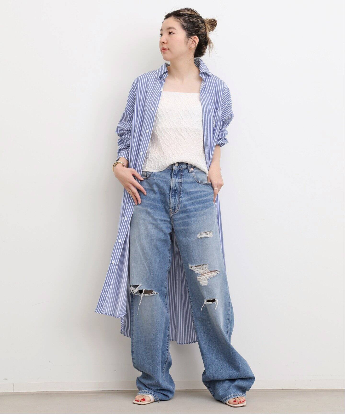 Americana/アメリカーナ】STRIPE SHIRT Onepiece（ワンピース）｜L  