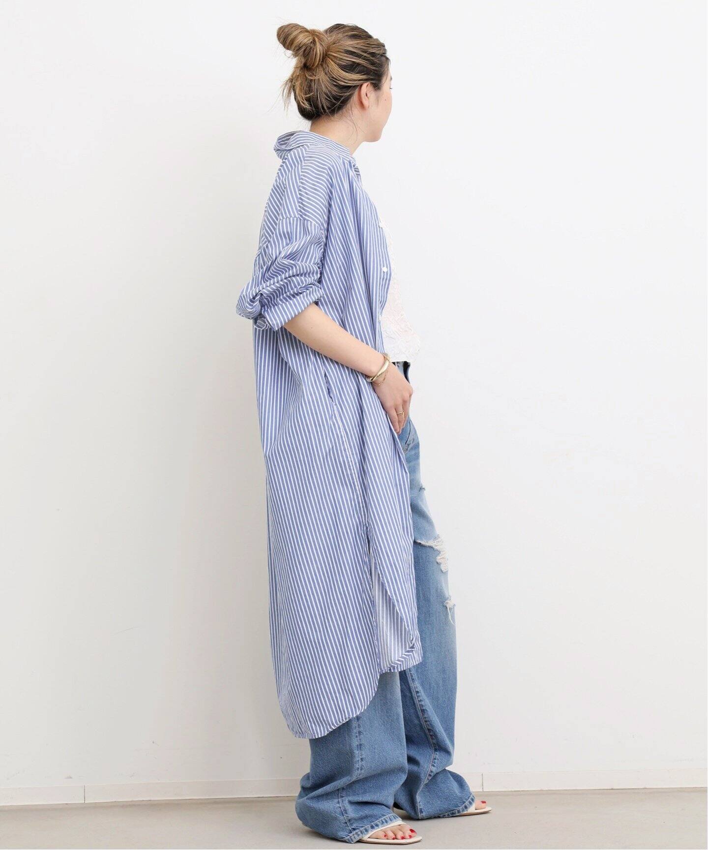 Americana/アメリカーナ】STRIPE SHIRT Onepiece（ワンピース）｜L  