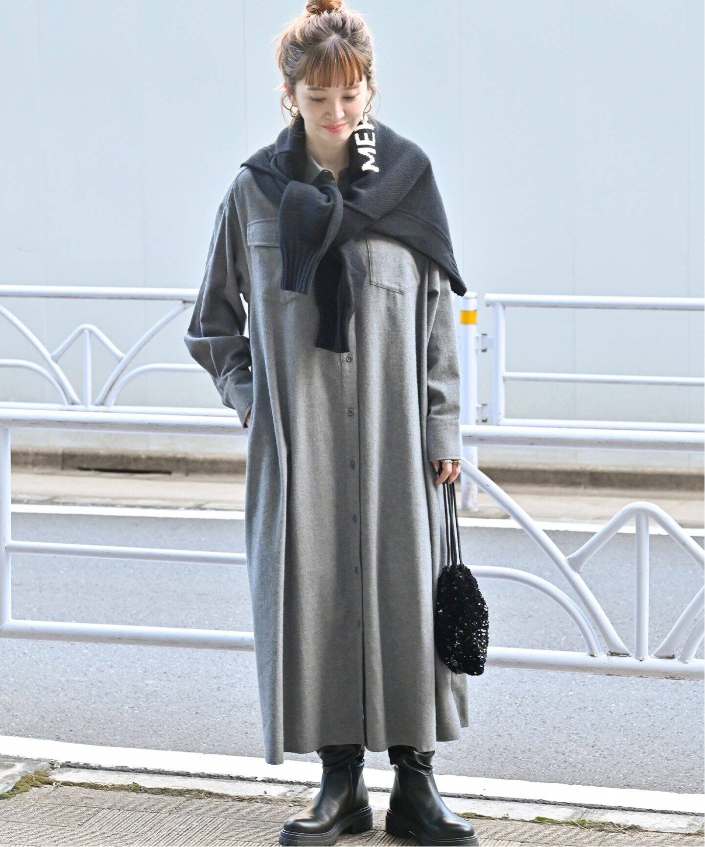 ソージュ ロングシャツワンピース グレー （オーバーチュールシャツ  