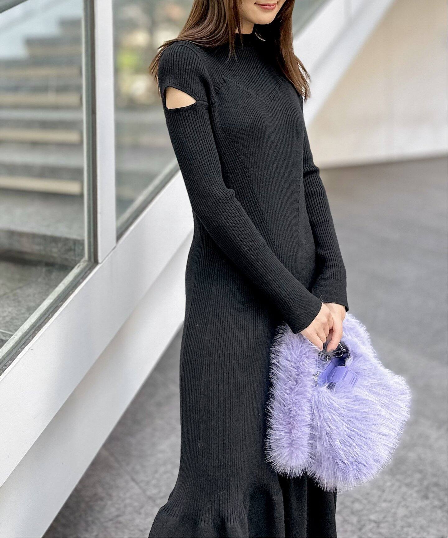 ◎新品 オフショルダー ニットワンピース グレー（アニュアンス anuans  